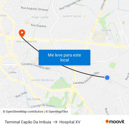Terminal Capão Da Imbuia to Hospital XV map