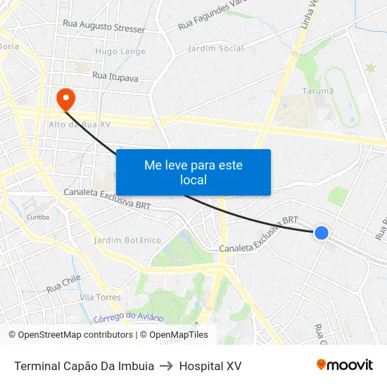 Terminal Capão Da Imbuia to Hospital XV map