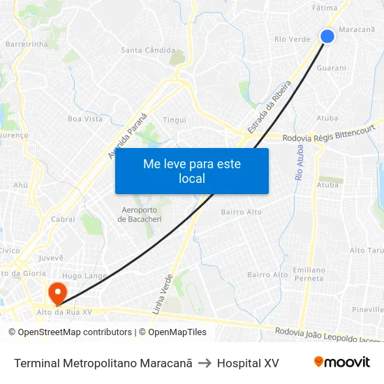 Terminal Metropolitano Maracanã to Hospital XV map
