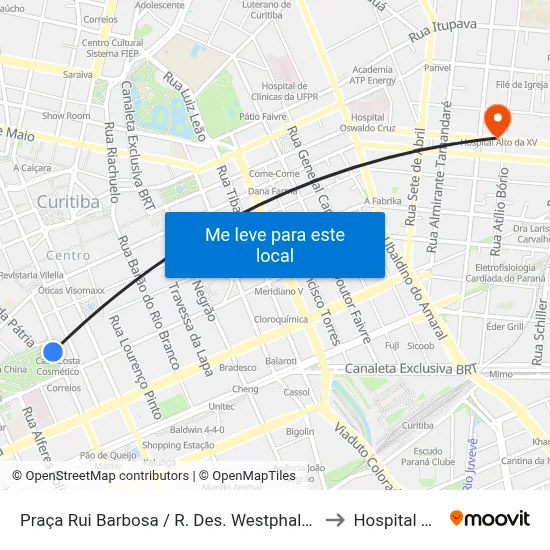 Praça Rui Barbosa (Desembargador Westphalen) to Hospital XV map