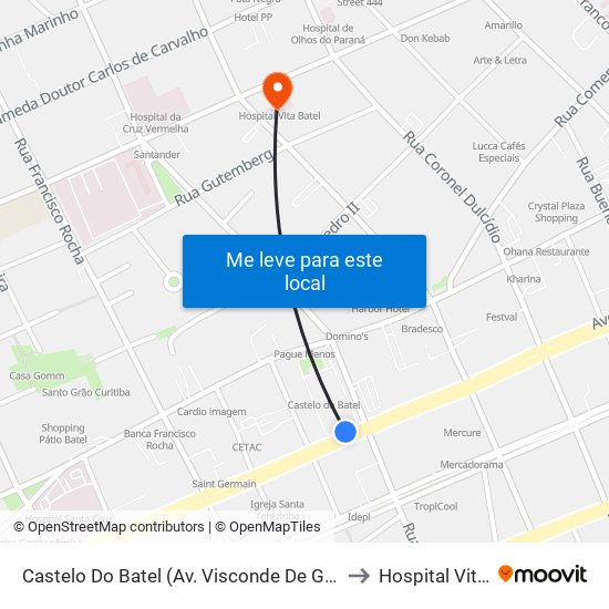 Castelo Do Batel (Av. Visconde De Guarapuava, 4610) to Hospital Vita Batel map