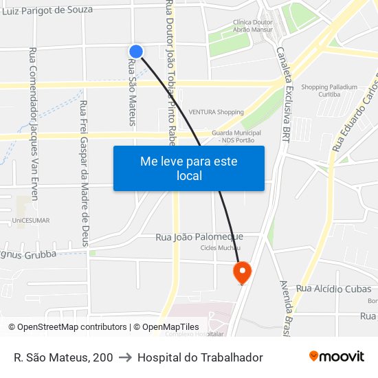 R. São Mateus, 200 to Hospital do Trabalhador map