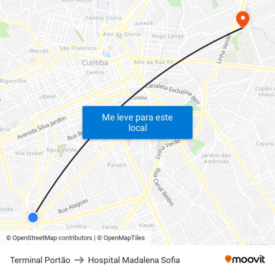 Terminal Portão to Hospital Madalena Sofia map