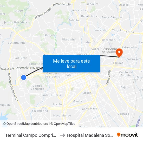 Terminal Campo Comprido to Hospital Madalena Sofia map