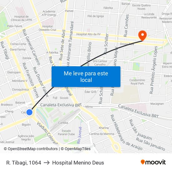 R. Tibagi, 1064 to Hospital Menino Deus map