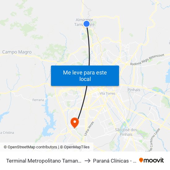 Terminal Metropolitano Tamandaré to Paraná Clínicas - Cic map