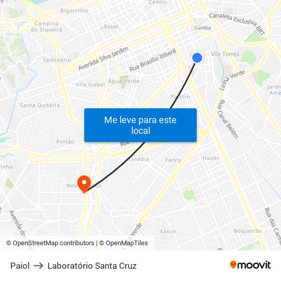 Paiol to Laboratório Santa Cruz map