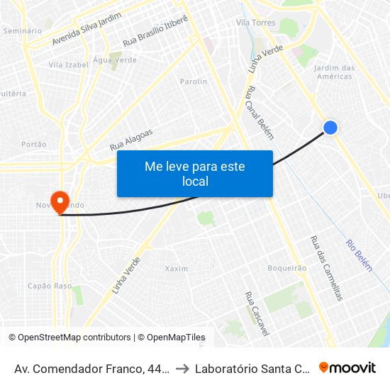 Av. Comendador Franco, 4485 to Laboratório Santa Cruz map