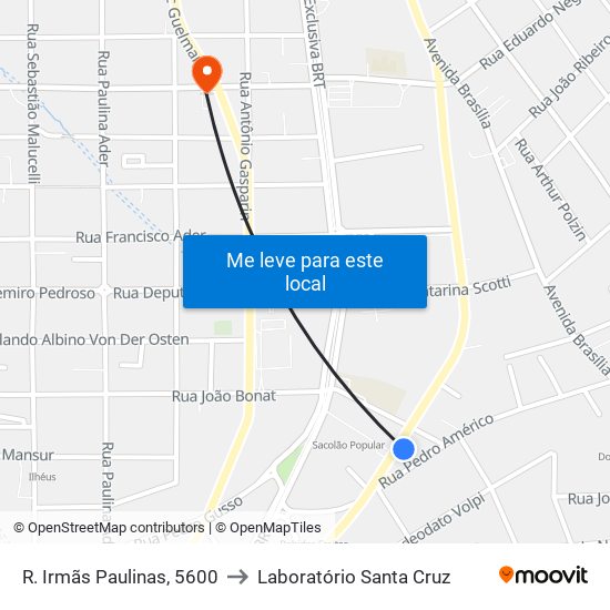 R. Irmãs Paulinas, 5600 to Laboratório Santa Cruz map