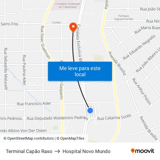 Terminal Capão Raso to Hospital Novo Mundo map