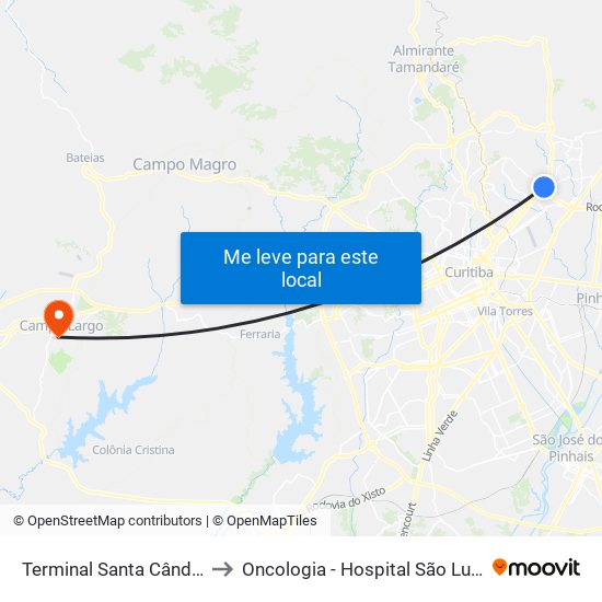 Terminal Santa Cândida to Oncologia - Hospital São Lucas map