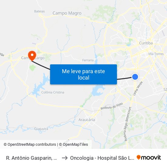 R. Antônio Gasparin, 5400 to Oncologia - Hospital São Lucas map