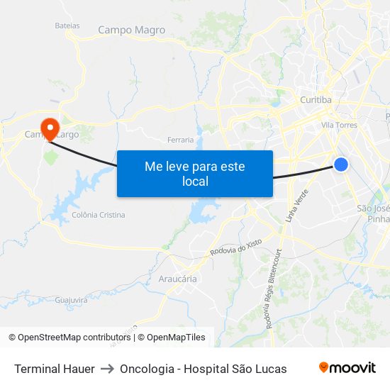 Terminal Hauer to Oncologia - Hospital São Lucas map