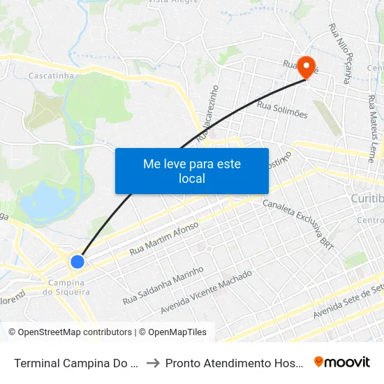 Terminal Campina Do Siqueira to Pronto Atendimento Hospital Pilar map