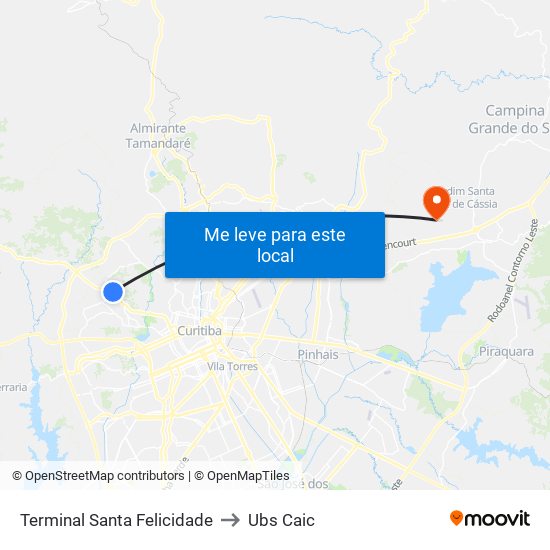 Terminal Santa Felicidade to Ubs Caic map