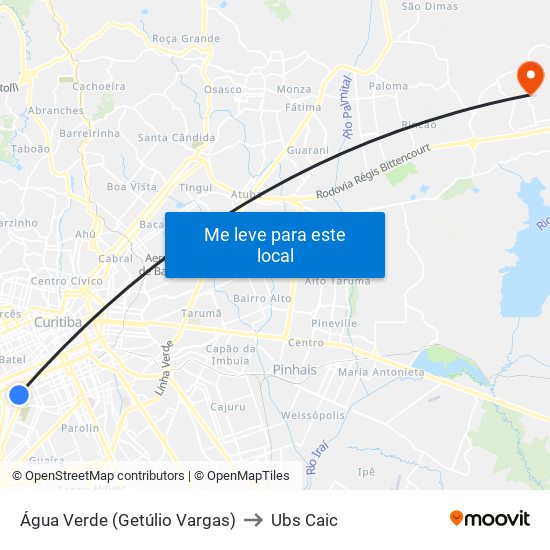 Água Verde (Getúlio Vargas) to Ubs Caic map