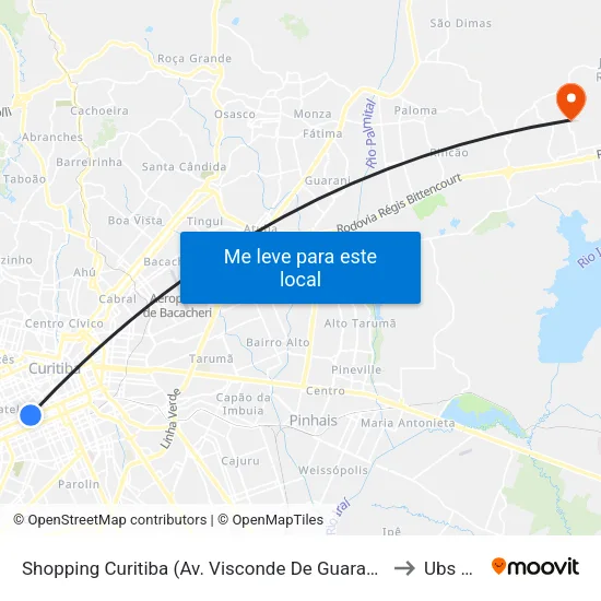 Av. Visconde de Guarapuava, 3900 (Shopping Curitiba) to Ubs Caic map