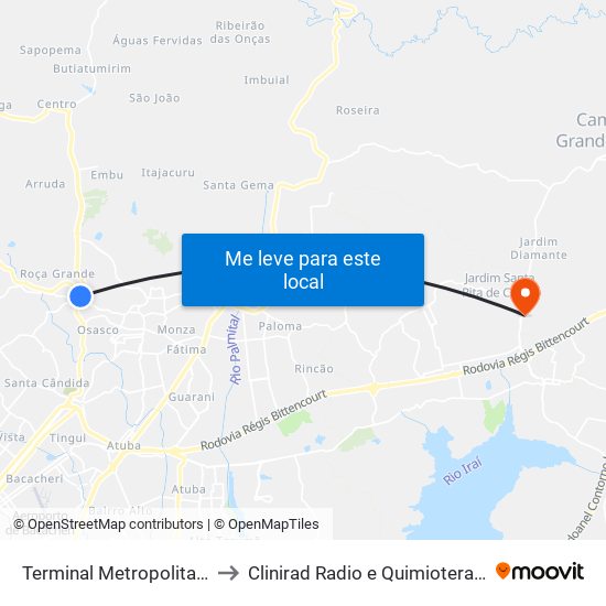 Terminal Metropolitano Roça Grande to Clinirad Radio e Quimioterapia - Angelina Caron map
