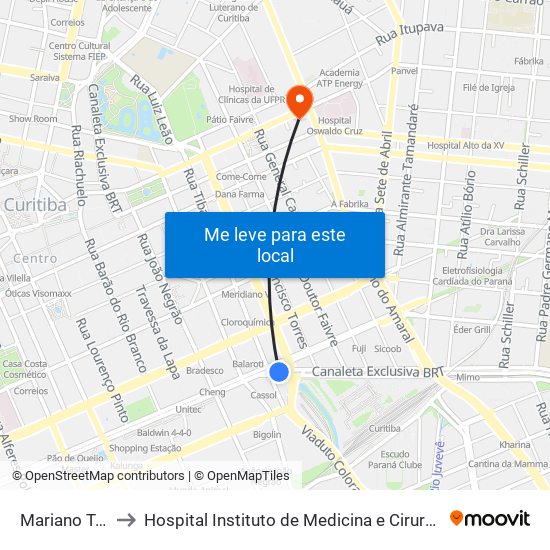 Mariano Torres to Hospital Instituto de Medicina e Cirurgia do Parana map