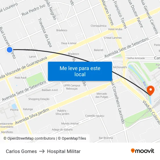 Carlos Gomes to Hospital Militar map