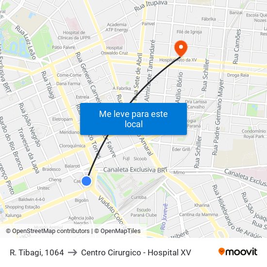 R. Tibagi, 1064 to Centro Cirurgico - Hospital XV map