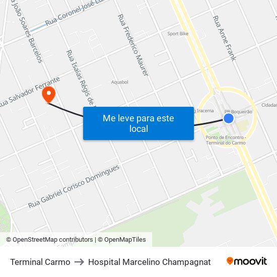 Terminal Carmo to Hospital Marcelino Champagnat map