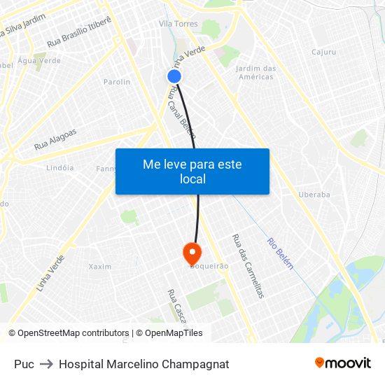 Puc to Hospital Marcelino Champagnat map