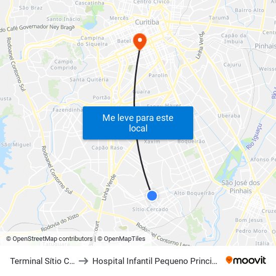 Terminal Sítio Cercado to Hospital Infantil Pequeno Principe Posto 550 map