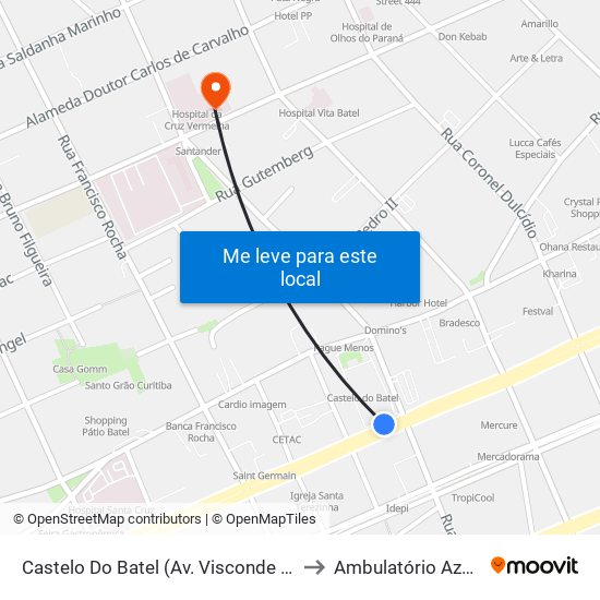 Castelo Do Batel (Av. Visconde De Guarapuava, 4610) to Ambulatório Azul Cruz (HCV) map