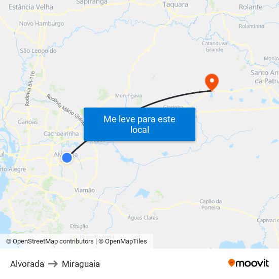 Alvorada to Miraguaia map