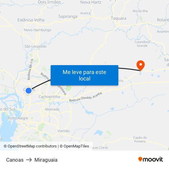 Canoas to Miraguaia map