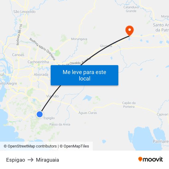 Espigao to Miraguaia map