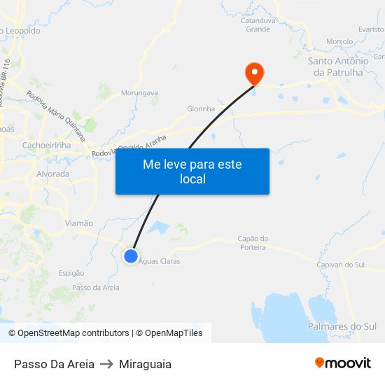 Passo Da Areia to Miraguaia map