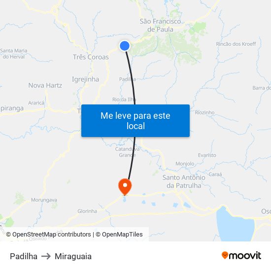Padilha to Miraguaia map