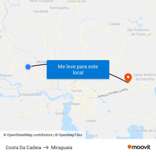 Costa Da Cadeia to Miraguaia map