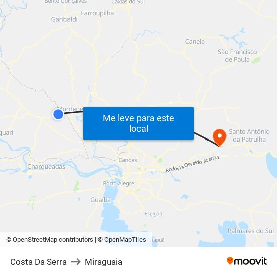 Costa Da Serra to Miraguaia map