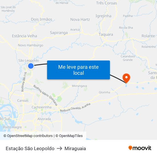 Estação São Leopoldo to Miraguaia map