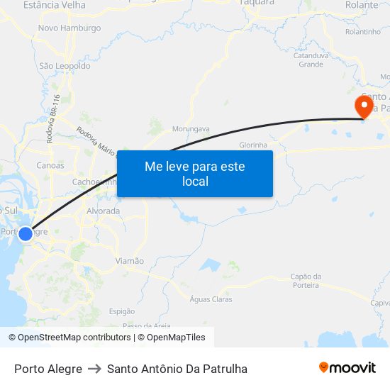 Porto Alegre to Santo Antônio Da Patrulha map