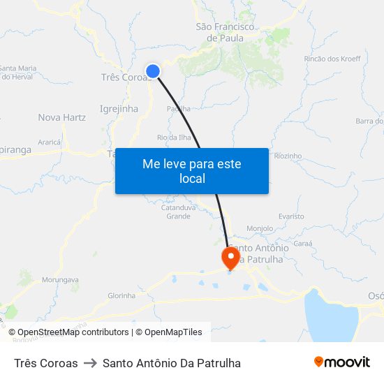 Três Coroas to Santo Antônio Da Patrulha map