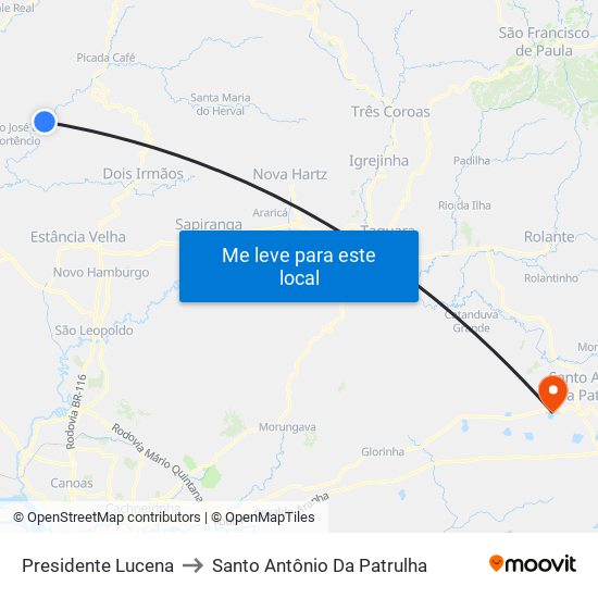 Presidente Lucena to Santo Antônio Da Patrulha map