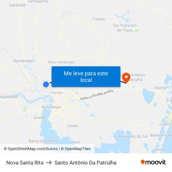 Nova Santa Rita to Santo Antônio Da Patrulha map