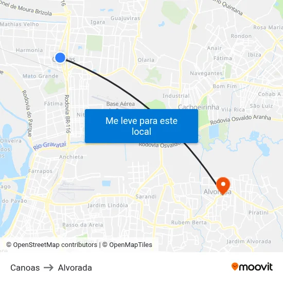 Canoas to Alvorada map