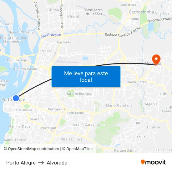 Porto Alegre to Alvorada map