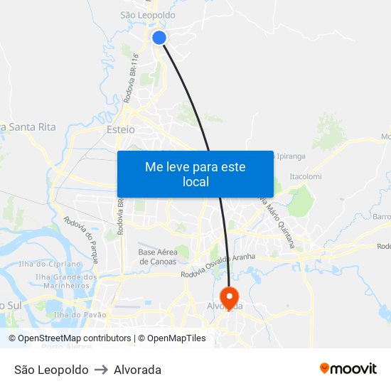 São Leopoldo to Alvorada map