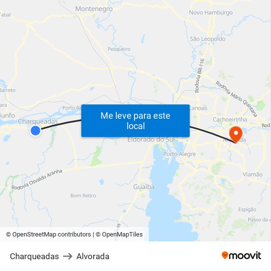 Charqueadas to Alvorada map