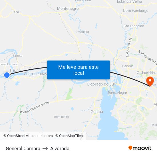 General Câmara to Alvorada map