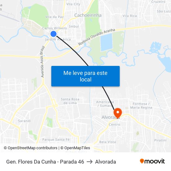 Gen. Flores Da Cunha - Parada 46 to Alvorada map