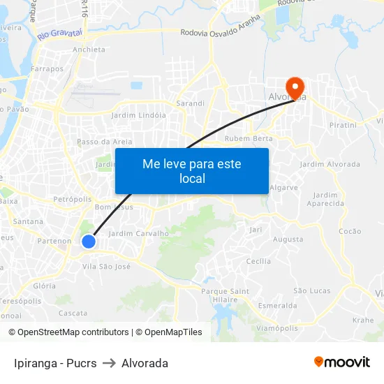 Ipiranga - Pucrs to Alvorada map