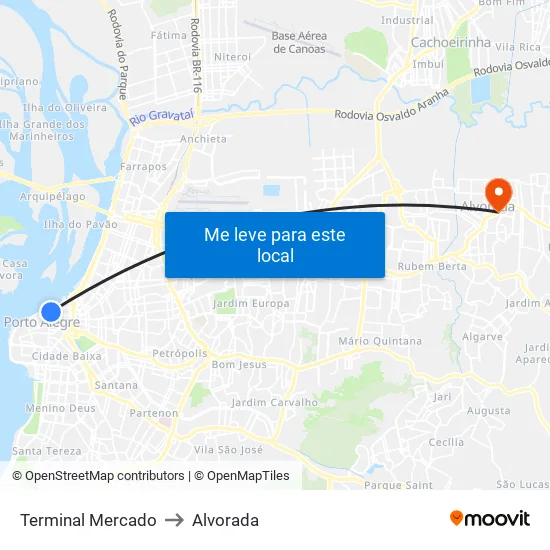 Terminal Mercado to Alvorada map