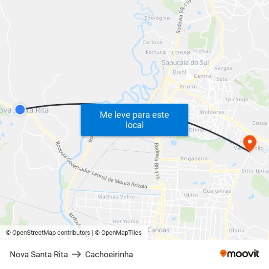Nova Santa Rita to Cachoeirinha map